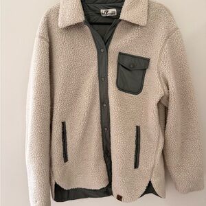Women's Cream Teddy Jacket with Gray Accents